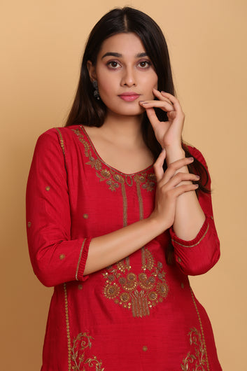 Crimson Straight Kurta Set