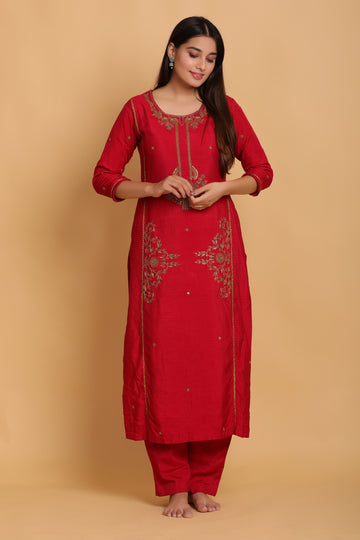 Crimson Straight Kurta Set
