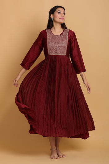 Maroon Flared Kurta Set