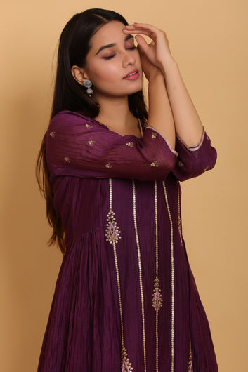 Wine Flared Kurta Set