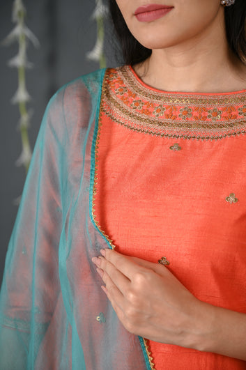 Tangerine Flared Kurta Set