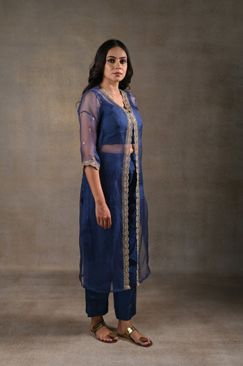 Royal blue crop top with shrug and pant set