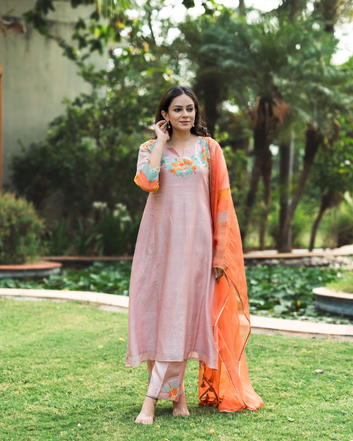 Peach Flora Kurta Set