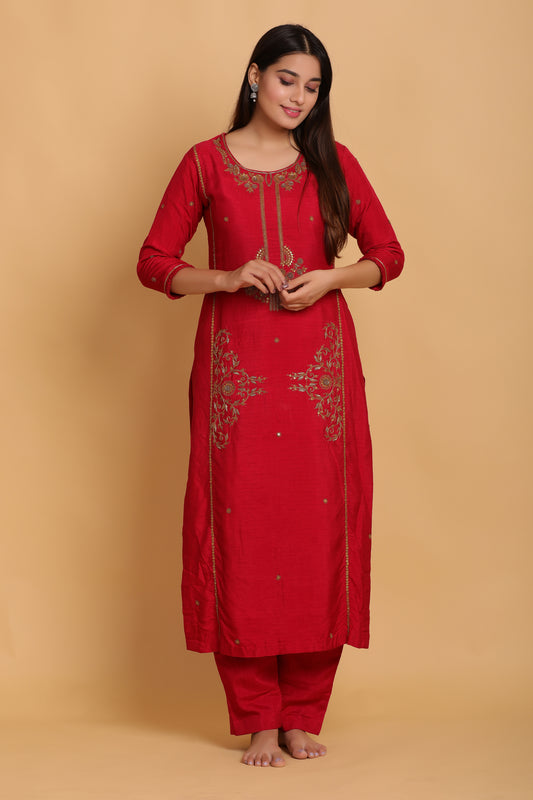 Crimson Straight Kurta Set