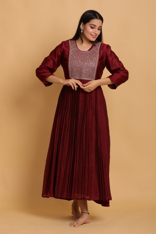 Maroon Flared Kurta Set
