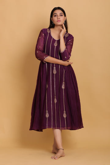 Wine Flared Kurta Set