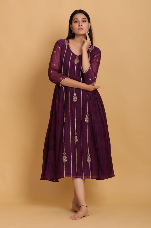 Wine Flared Kurta Set
