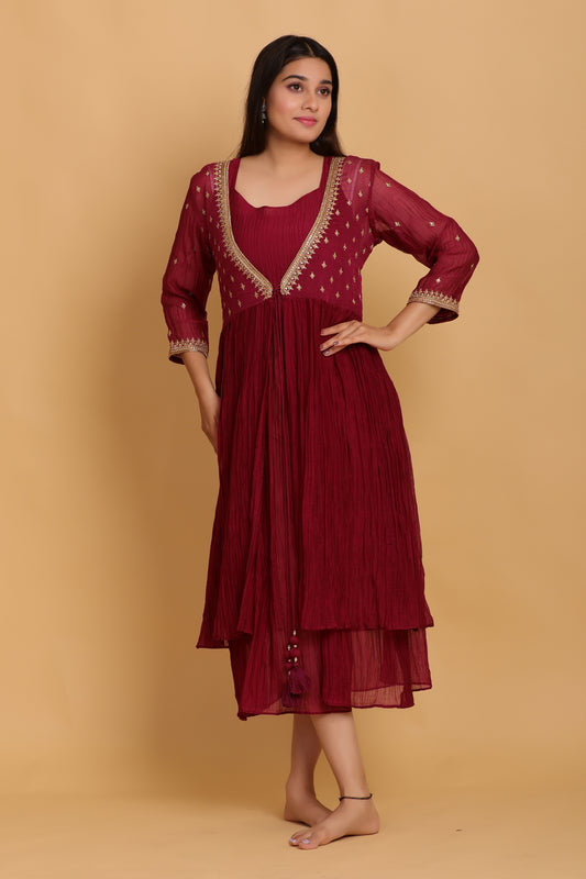 Plum Tie-Up Kurta Set