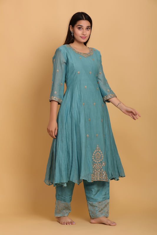 Aqua Flared Kurta Set