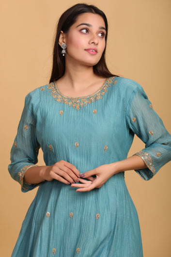 Aqua Flared Kurta Set