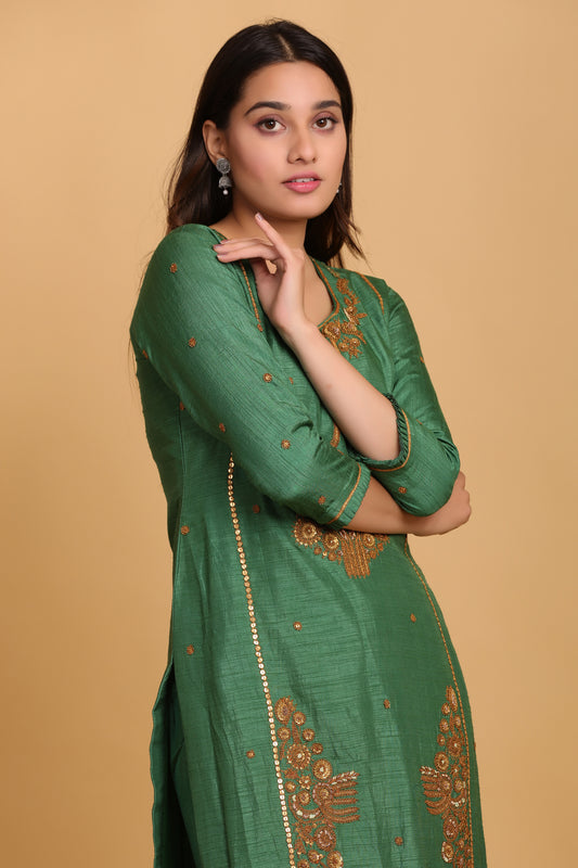 Green Straight Kurta Set