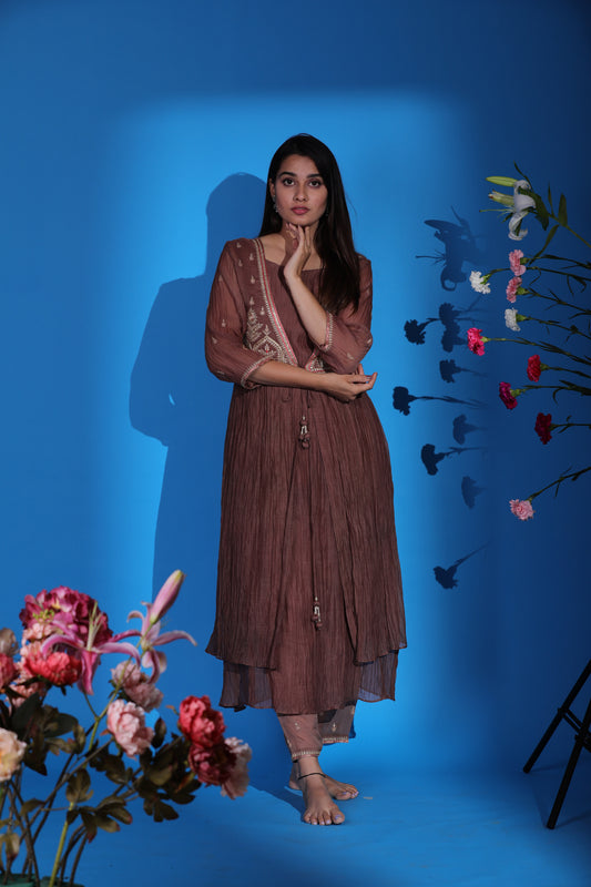 Brown Tie-Up Kurta Set