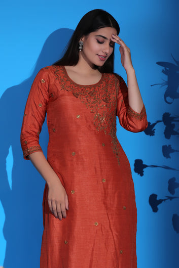 Orange Straight Kurta Set
