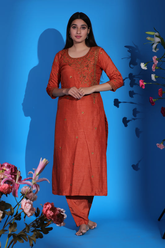 Orange Straight Kurta Set
