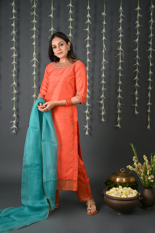 Tangerine Flared Kurta Set