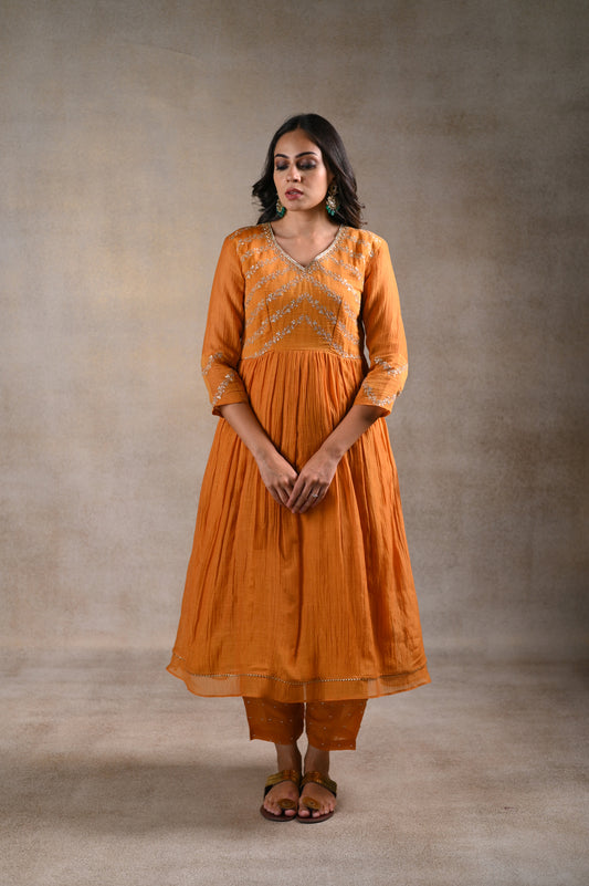Mustard flared kurta set