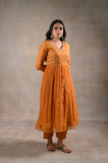 Mustard flared kurta set