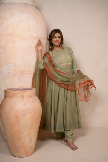 SAGE GREEN ANARKALI SET