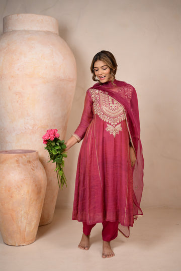 PLUM EMBROIDERED KURTA SET