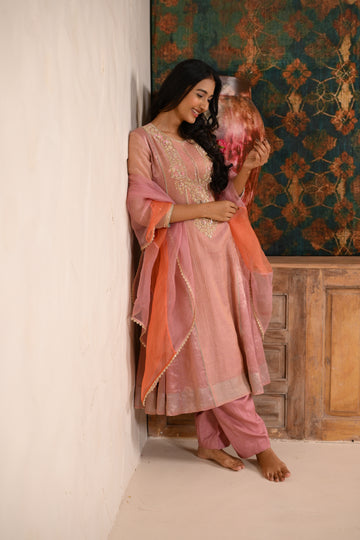 PINK TISSUE KURTA SET