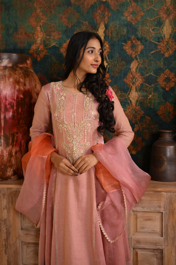 PINK TISSUE KURTA SET